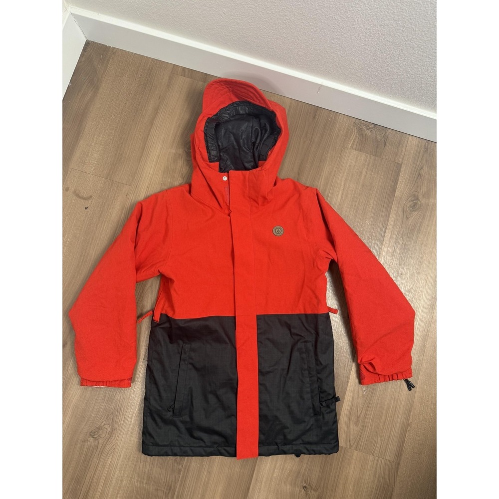 Volcom Woodland Ins Jacket Mens Large Red Black Hooded Waterproof Ski Snowboard